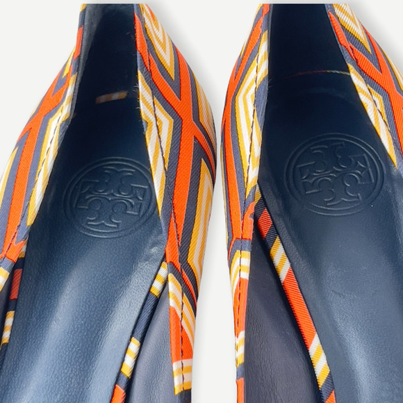 Tory Burch Womens Noel Ballet Flats Shoes Red Beige Geometric Slip On 7.5 M - Picture 7 of 11